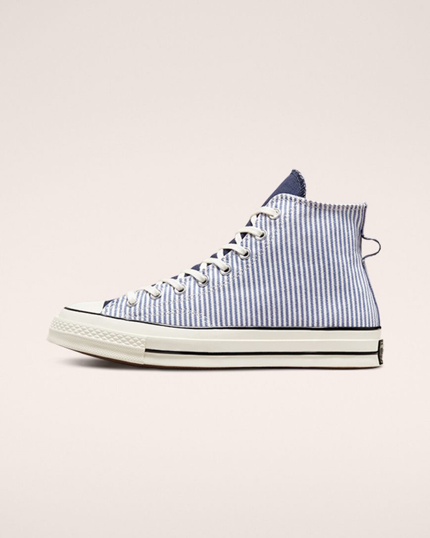 Tenisi Inalti Barbati Converse Chuck 70 Crafted Stripe Albastru Deschis Indigo Negrii | RO IQTWJ487